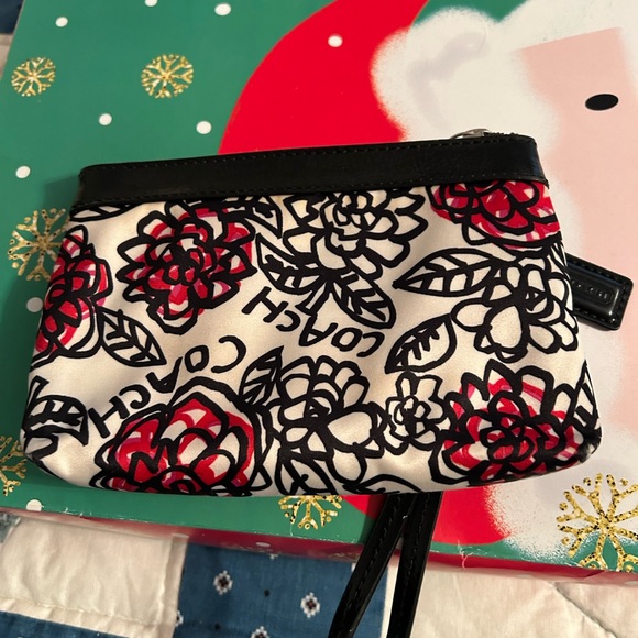 EUC Coach Floral Print Wristlet - Black and Red - Picture 2 of 5